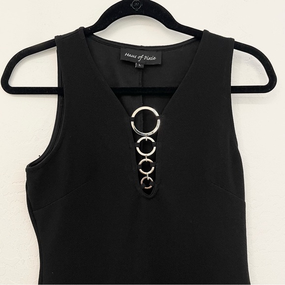 Hausof Pixie- black body con mini with silver ring chain- vintage 60s vibe- L - Picture 13 of 14